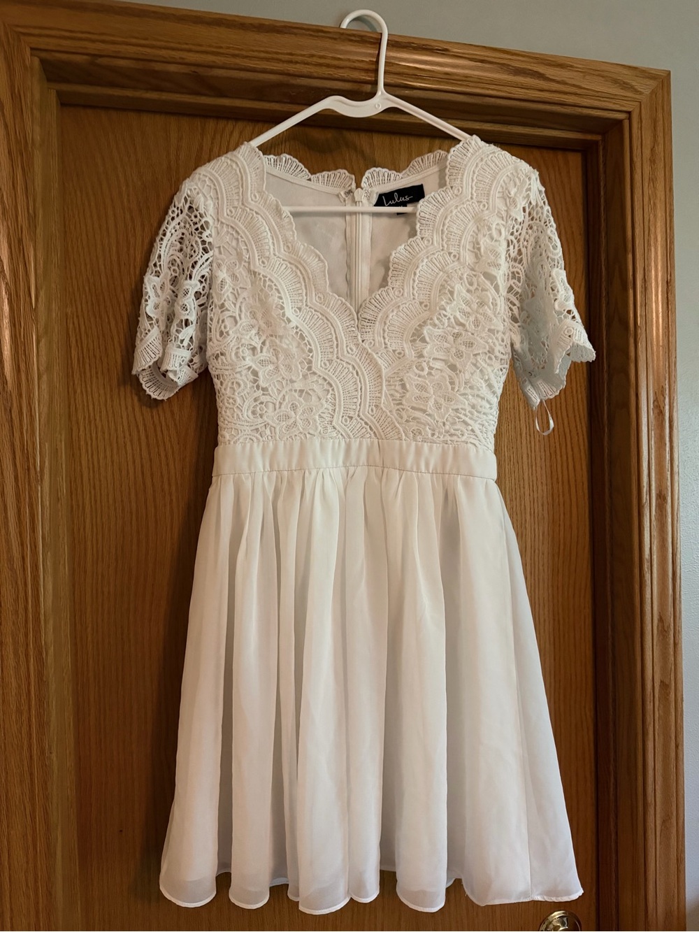 Lulu's White Scalloped Lace Neckline Dress